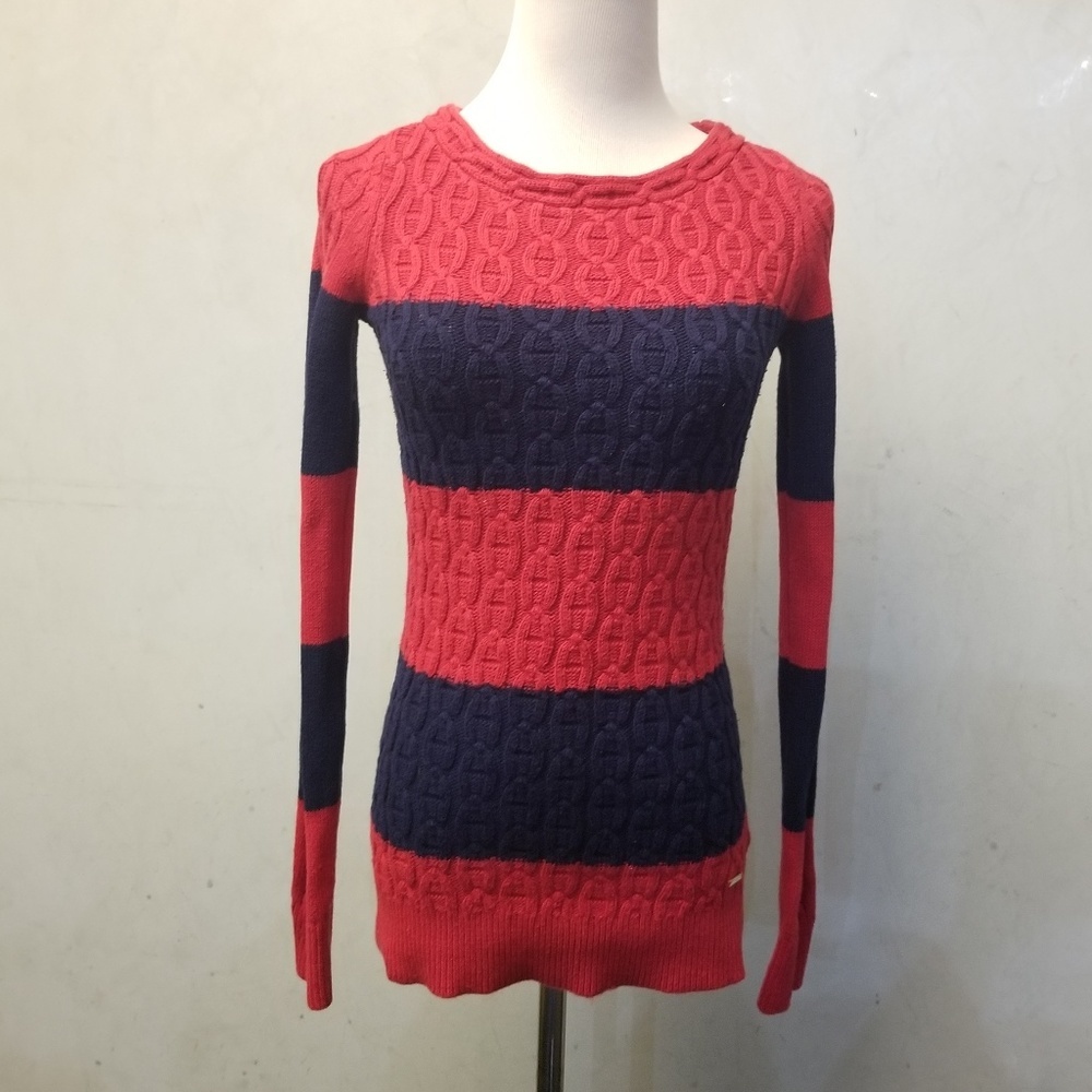 Nautica cable knit cable detail striped sweater women's size XS (Q4)